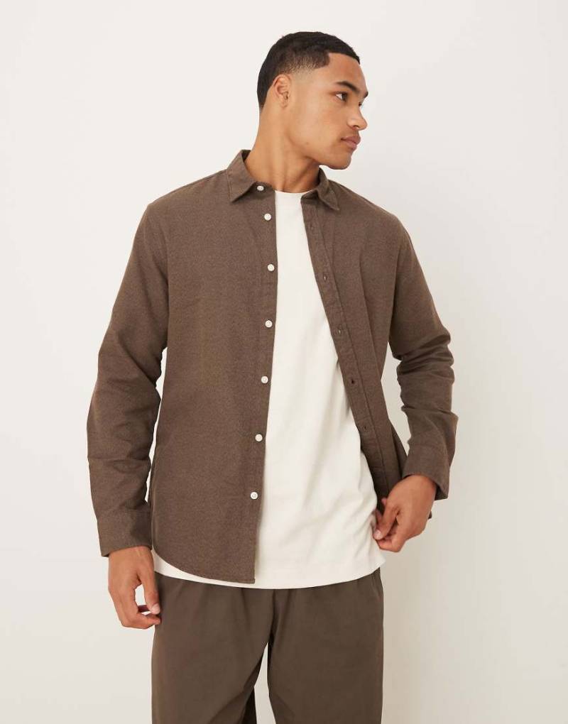 Selected - Kastiges, gebürstetes Oversize-Hemd aus 100% Baumwolle in Braun-Brown von Selected