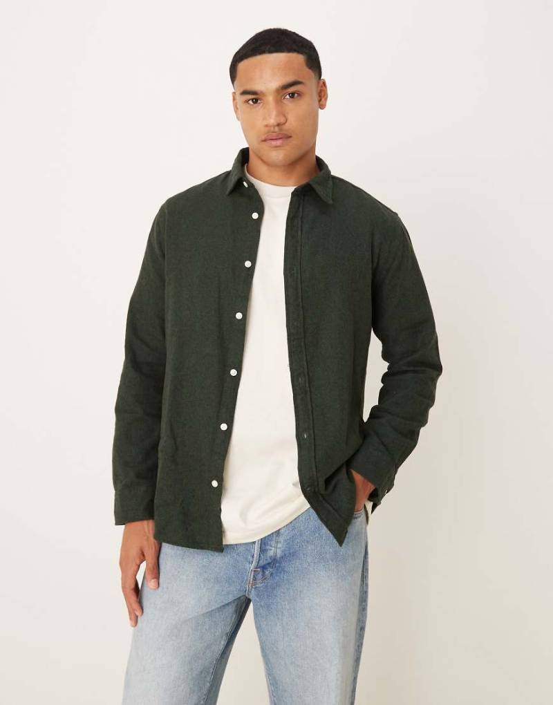 Selected - Kastiges Oversize-Hemd aus angerautem Material in Grün von Selected