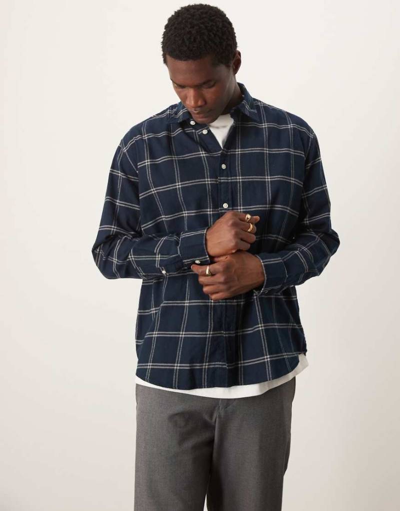 Selected - Kastiges Oversize-Hemd in Marineblau mit großem Karomuster von Selected