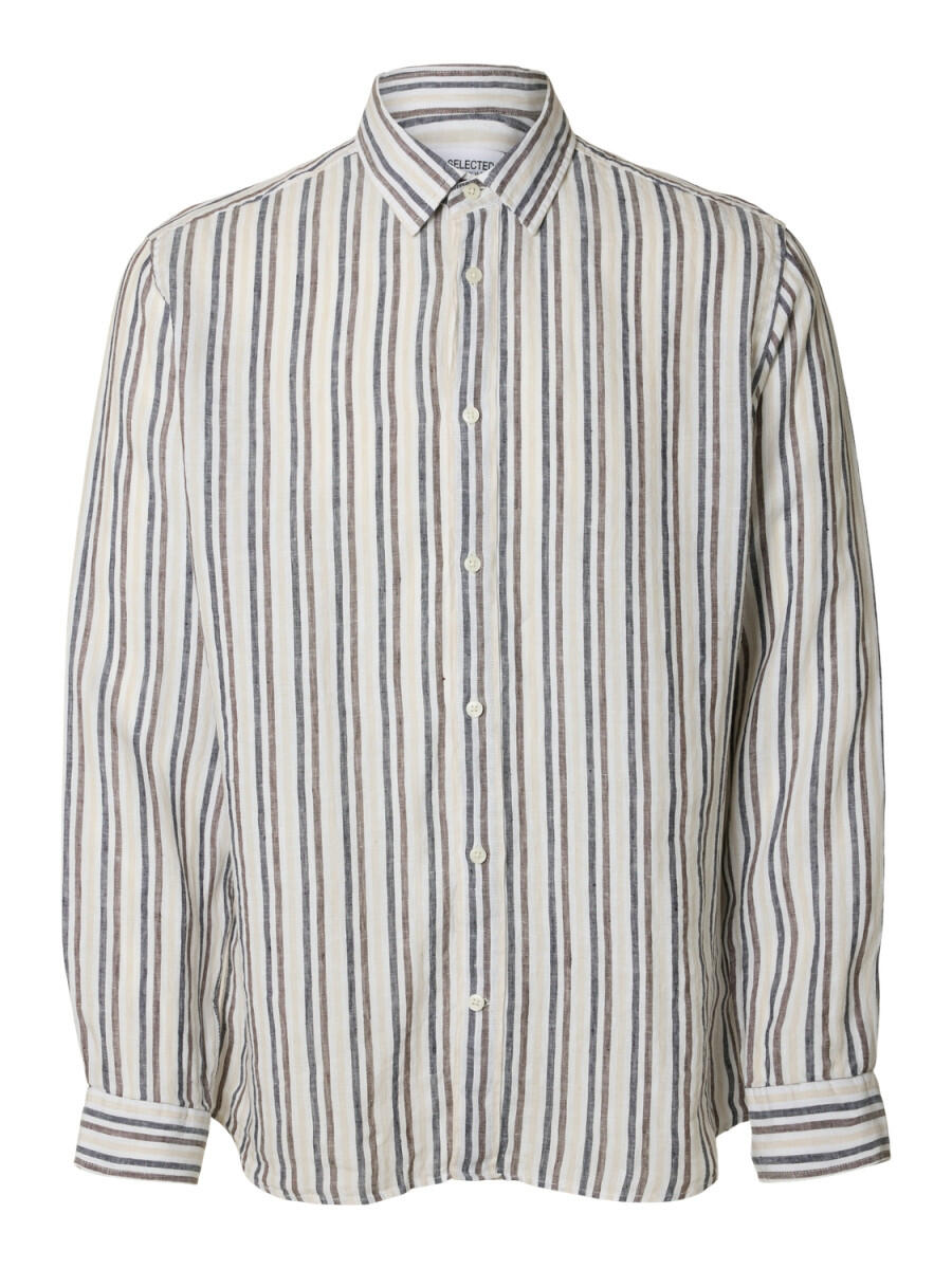 Selected - Leinenhemd - Slhregkylian braun/weiß - Gr. - M von Selected