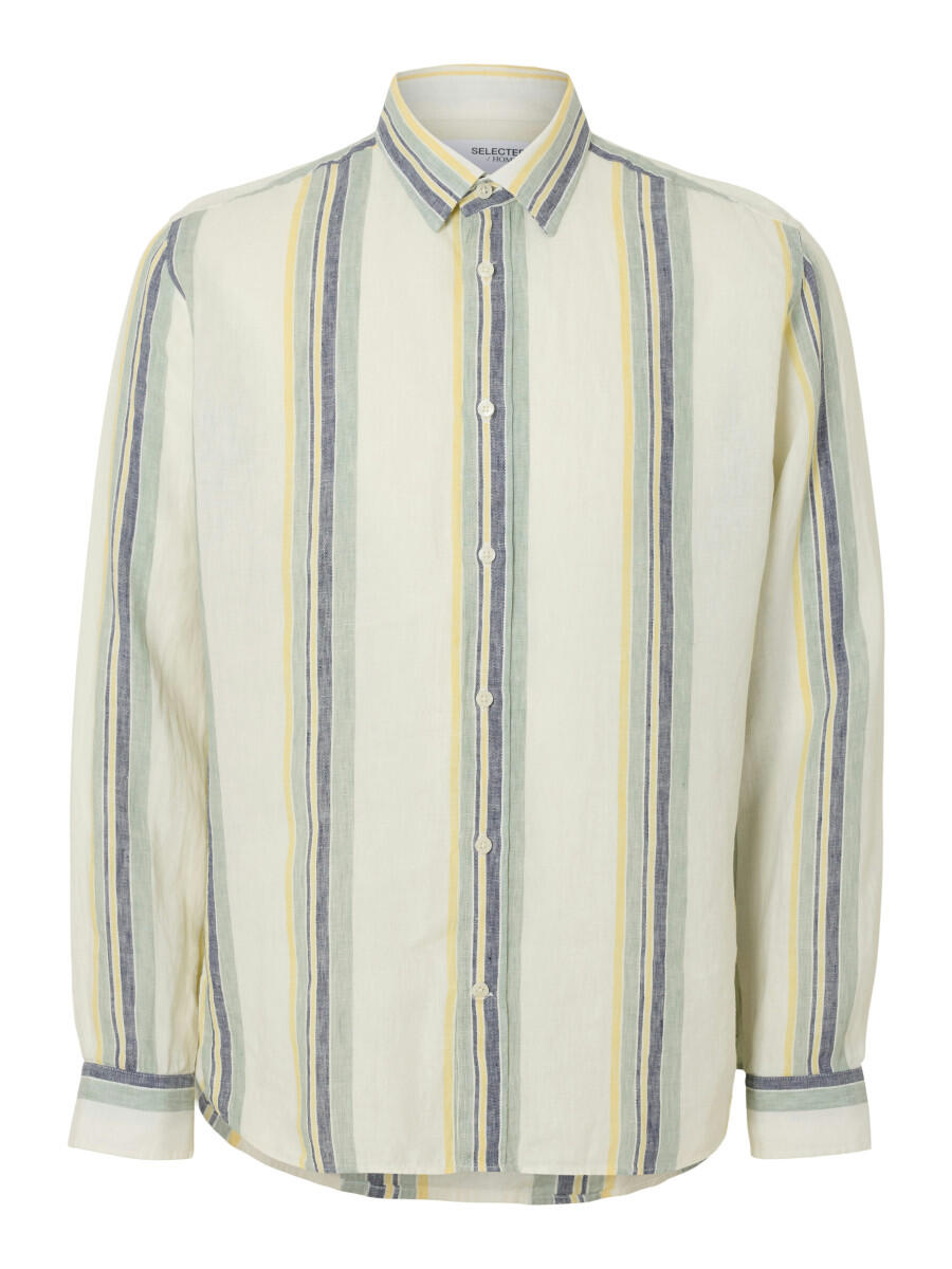Selected - Leinenhemd - Slhregkylian grün/weiß - Gr. - M von Selected