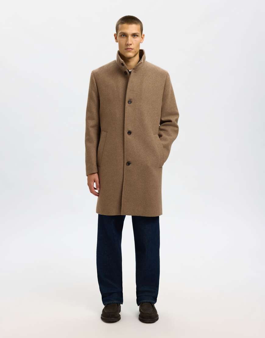 Selected - Mantel aus Wollmix in der Farbe Fallen Rock-Grau von Selected