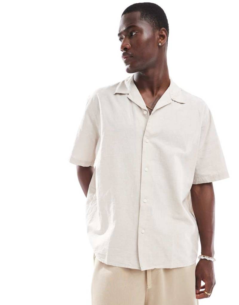 Selected - Oversize-Hemd aus Leinenmix in Beige mit Reverskragen-Neutral von Selected