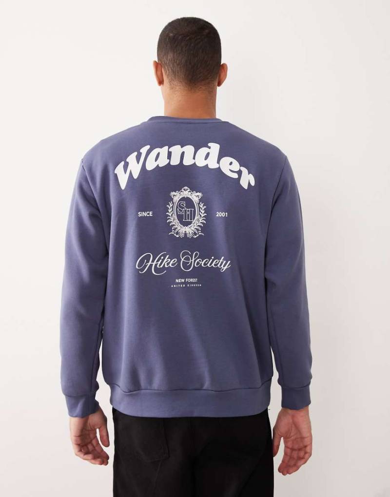 Selected - Oversize-Sweatshirt in Blau mit „Hike Society"-Rückenprint von Selected