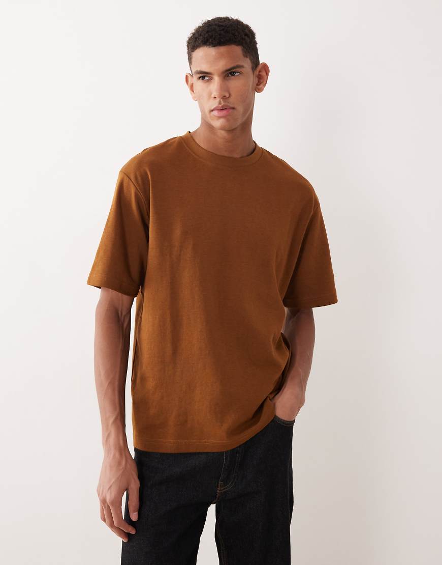 Selected - Oversize-T-Shirt aus 100% Baumwolle in Braun-Brown von Selected