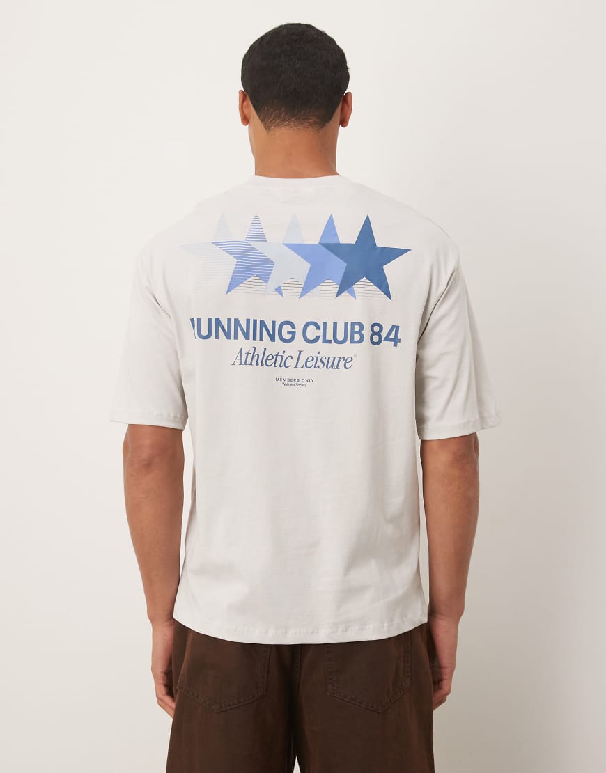 Selected - Oversize-T-Shirt in Grau mit „Run Club"-Print auf dem Rücken von Selected