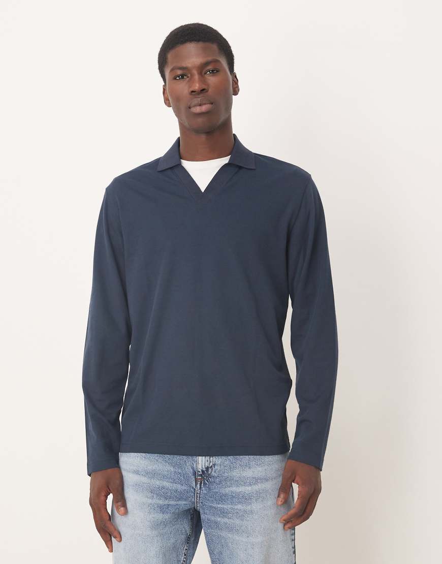 Selected - Polohemd in Marineblau mit geschlitztem Ausschnitt von Selected