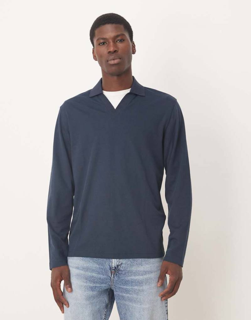 Selected - Polohemd in Marineblau mit geschlitztem Ausschnitt von Selected