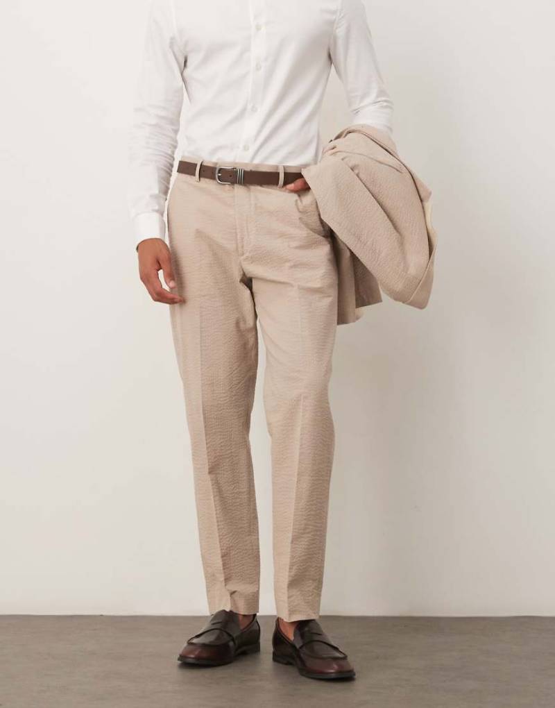 Selected - Regular-Fit-Hose aus Seersucker-Stoff in Beige, Kombiteil-Neutral von Selected