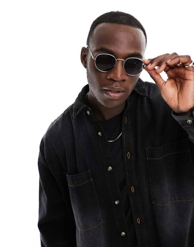 Selected - Runde Sonnenbrille in Silber mit schwarzen Gläsern von Selected