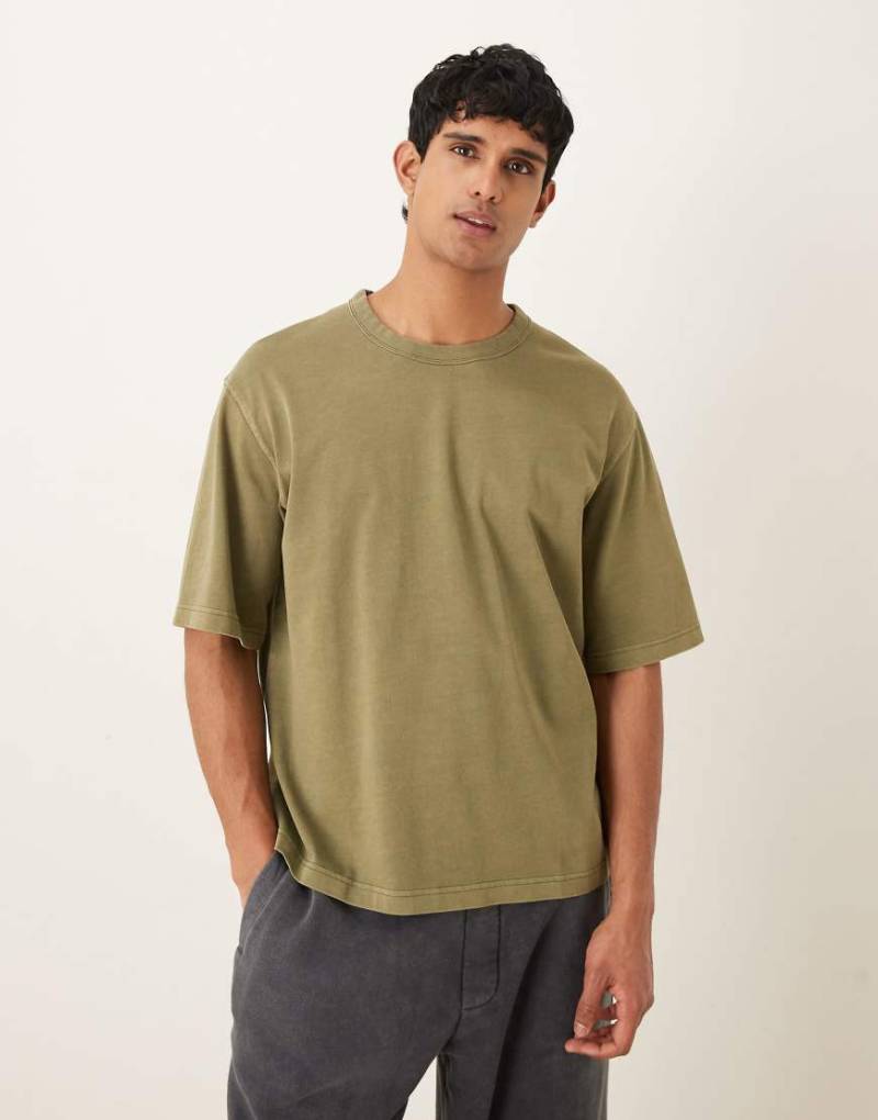 Selected - Schweres Oversize-T-Shirt aus 100% Baumwolle in Olivgrün von Selected