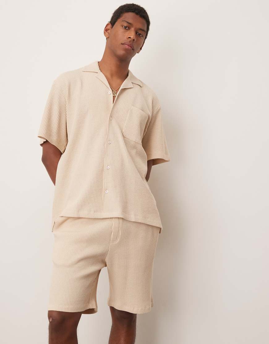 Selected - Shorts in Cremeweiß mit Waffelstruktur, Kombiteil von Selected