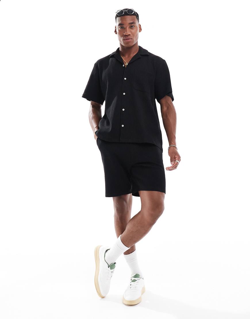 Selected - Shorts in Schwarz mit Waffelstruktur, Kombiteil von Selected