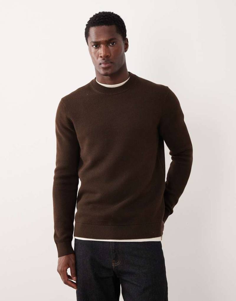 Selected - Strickpullover aus 100% Baumwolle in Dunkelbraun mit Rundhalsausschnitt-Brown von Selected