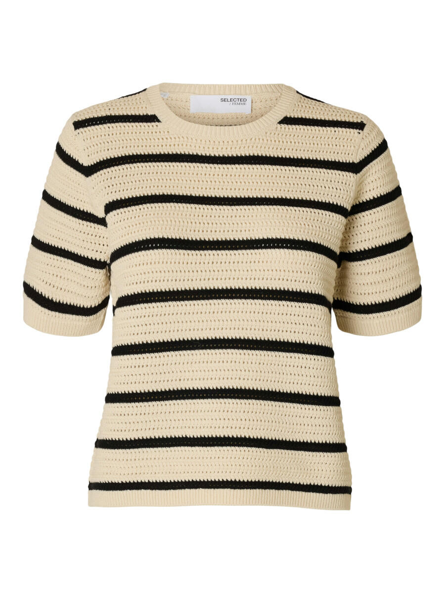 Selected - Strickpullover beige/schwarz - Gr. - S von Selected