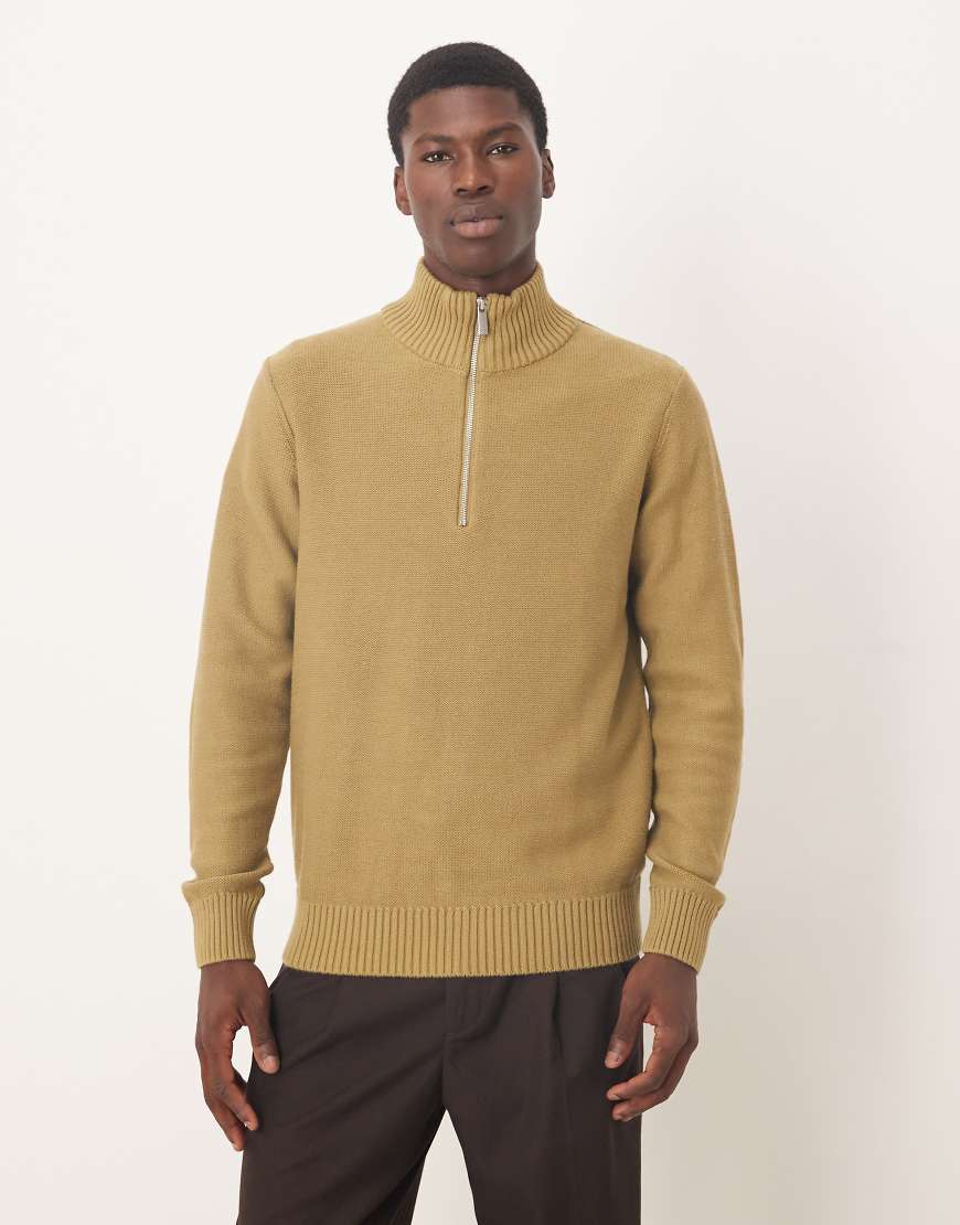 Selected - Strickpullover in Beige mit kurzem Reißverschluss-Grün Selected - Strickpullover in Beige mit kurzem Reißverschluss-Grün von Selected