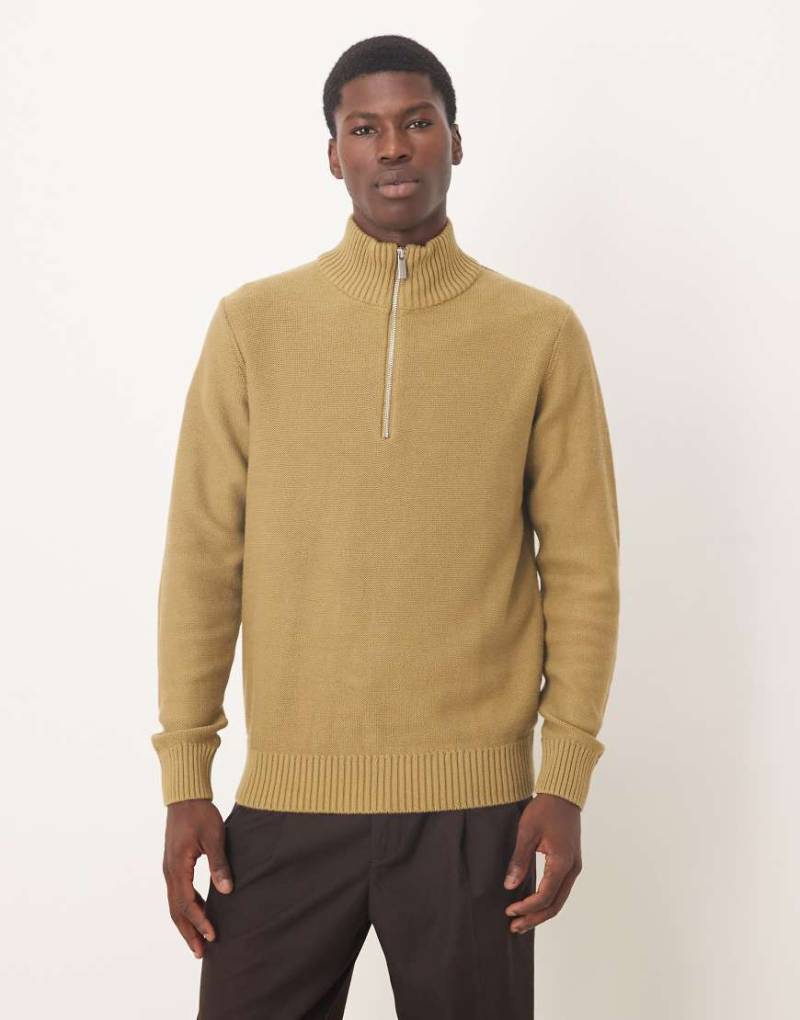 Selected - Strickpullover in Beige mit kurzem Reißverschluss-Grün von Selected