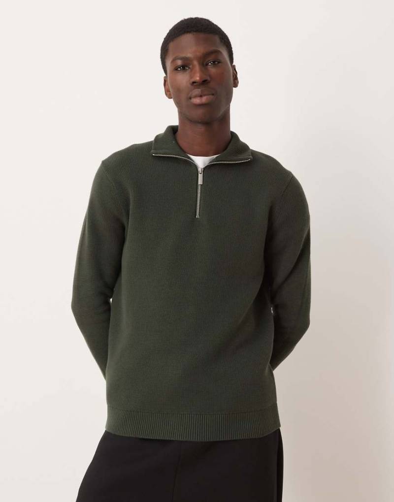Selected - Strickpullover in Dunkelgrün mit kurzem Reißverschluss von Selected