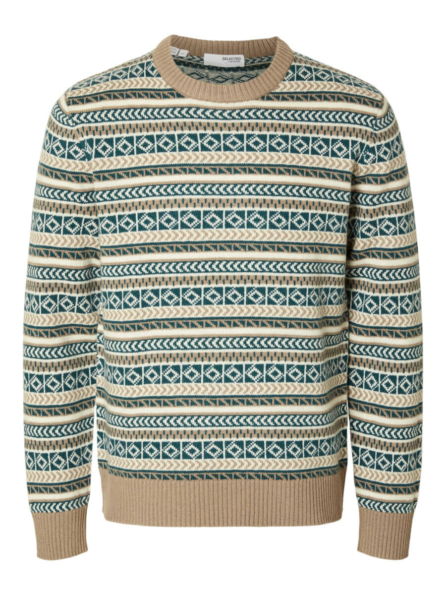 Selected - Strickpullover mit Muster braun/grün - Gr. - S von Selected