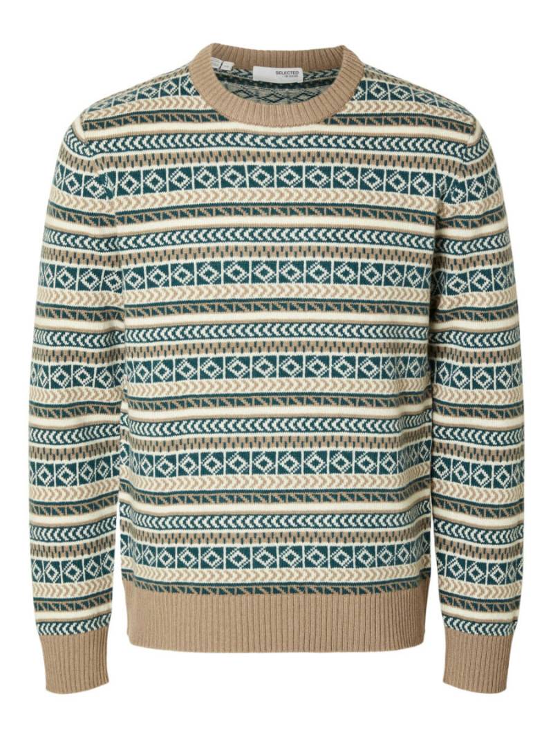 Selected - Strickpullover mit Muster braun/grün - Gr. - S von Selected