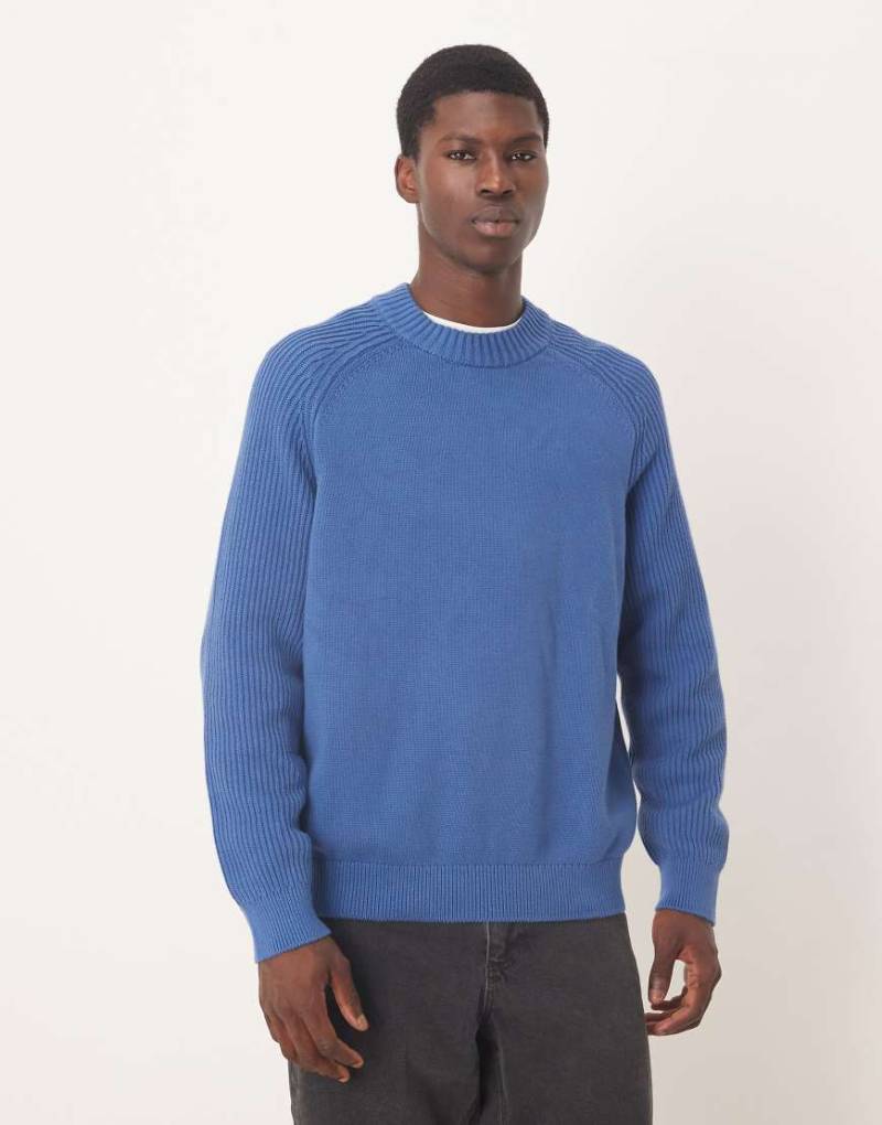 Selected - Gerippter Strickpullover aus 100% Baumwolle in Blau von Selected