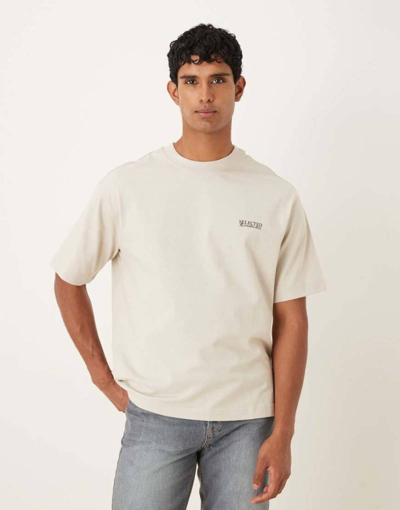 Selected - Oversize-T-Shirt in Beige mit Logo-Neutral von Selected