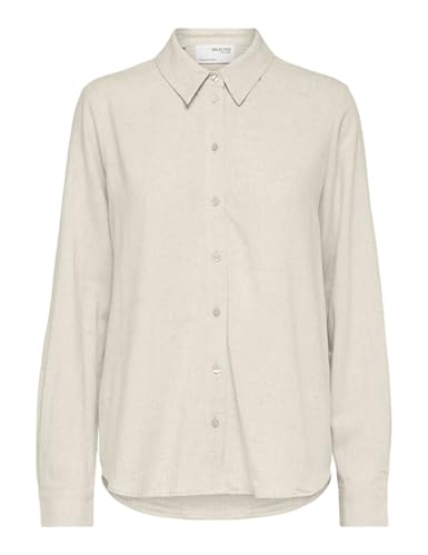 SELECTED Damen Hemd Bluse Legere Sommer Tunika Canvas Shirt Langarm Oberteil, Farben:Sand, Größe:40 von SELECTED