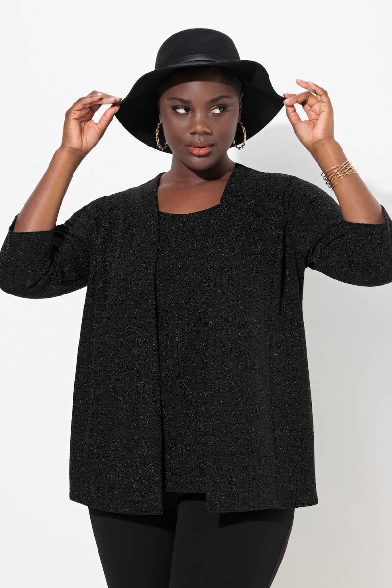 Große Größen 2-in-1-Blusenshirt, Damen, schwarz, Größe: 58/60, Polyester/Metallische Fasern, Ulla Popken von Selection