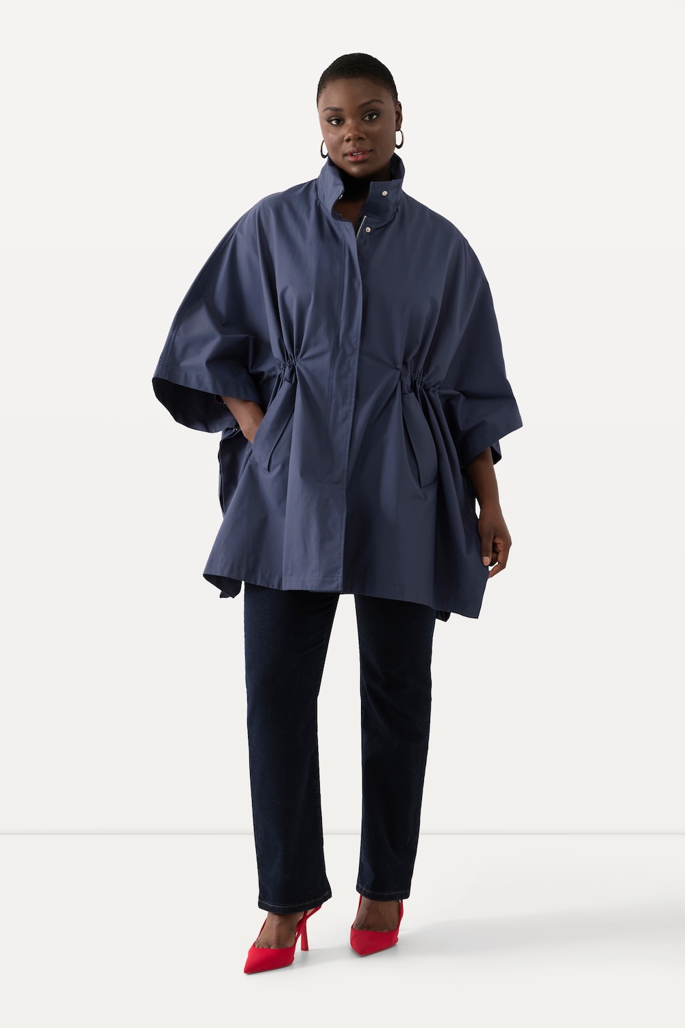 Große Größen Cape-Jacke, Damen, blau, Größe: 2=50-56, Polyester/Baumwolle/Synthetische Fasern, Ulla Popken von Selection