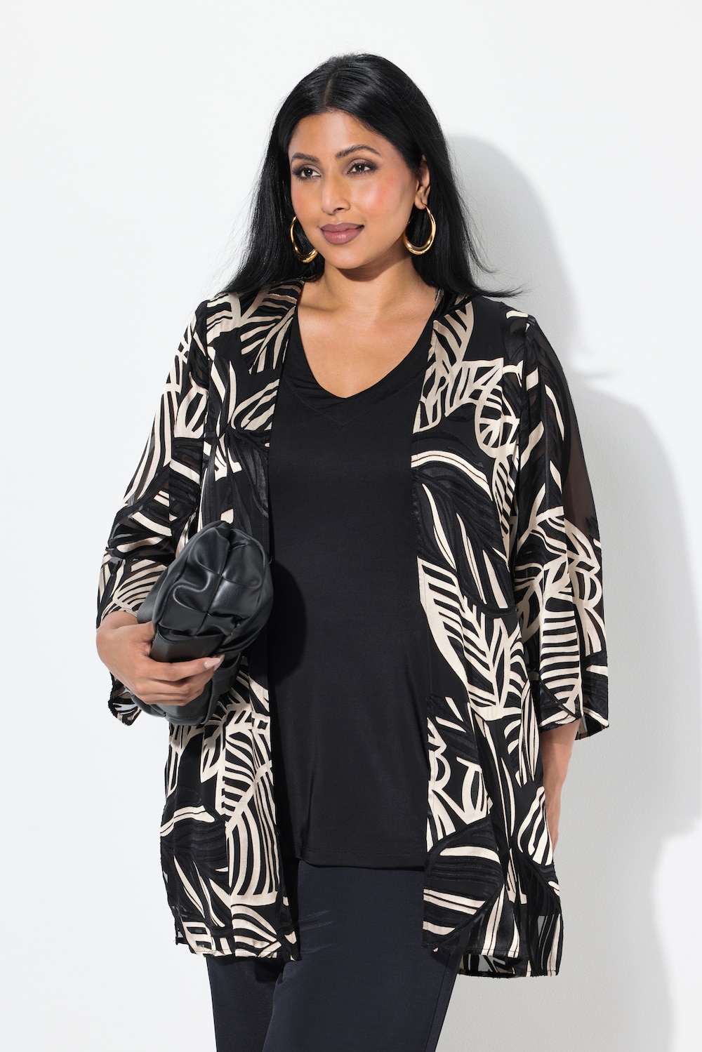 Große Größen Chiffon-Jacke, Damen, schwarz, Größe: 46/48, Viskose/Synthetische Fasern/Seide, Ulla Popken von Selection