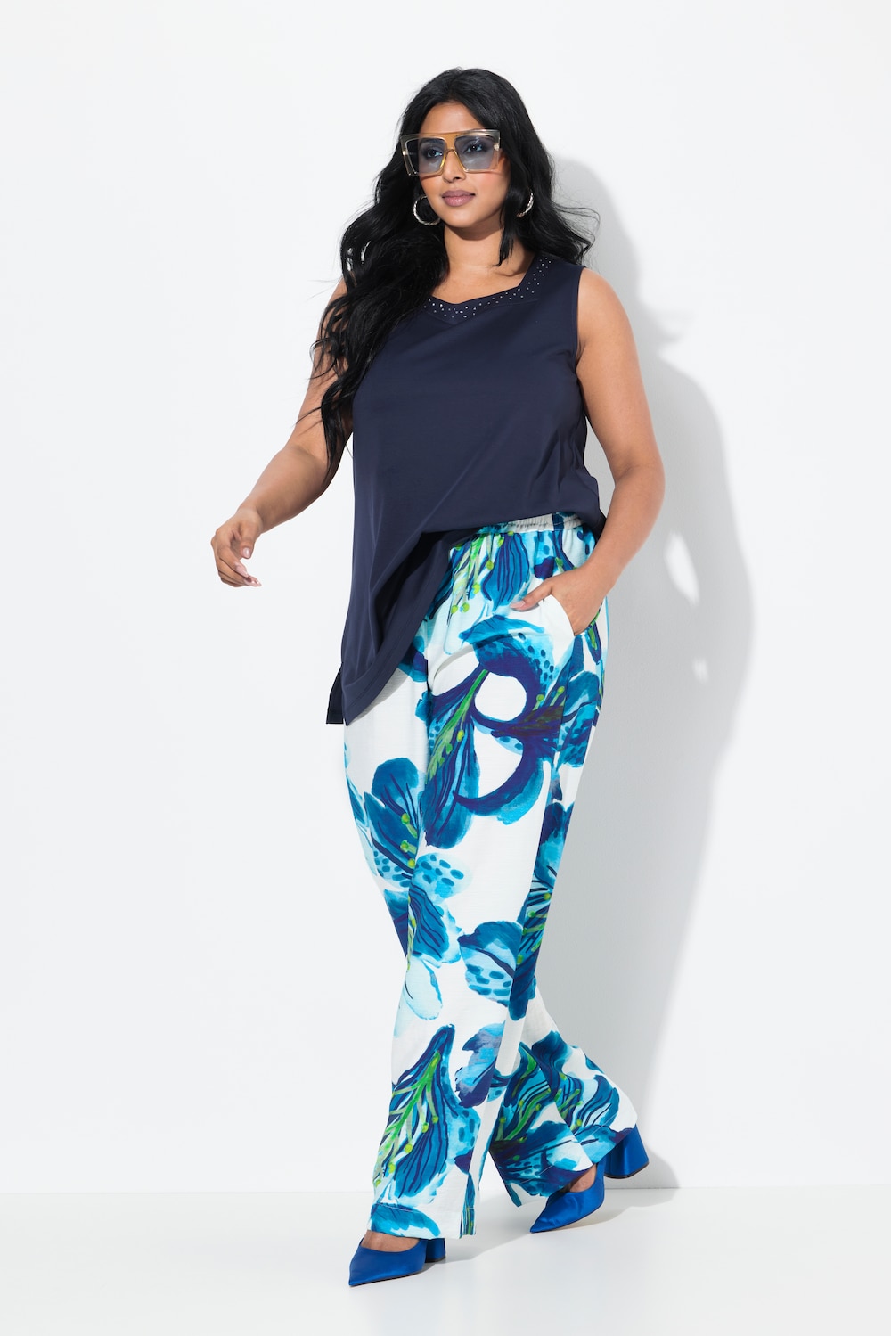 Große Größen Hose, Damen, blau, Größe: 58/60, Viskose/Synthetische Fasern, Ulla Popken von Selection