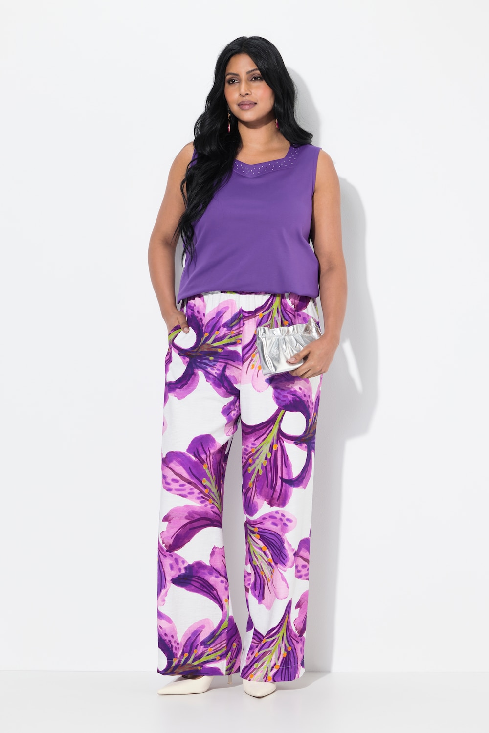 Große Größen Hose, Damen, lila, Größe: 50/52, Viskose/Synthetische Fasern, Ulla Popken von Selection