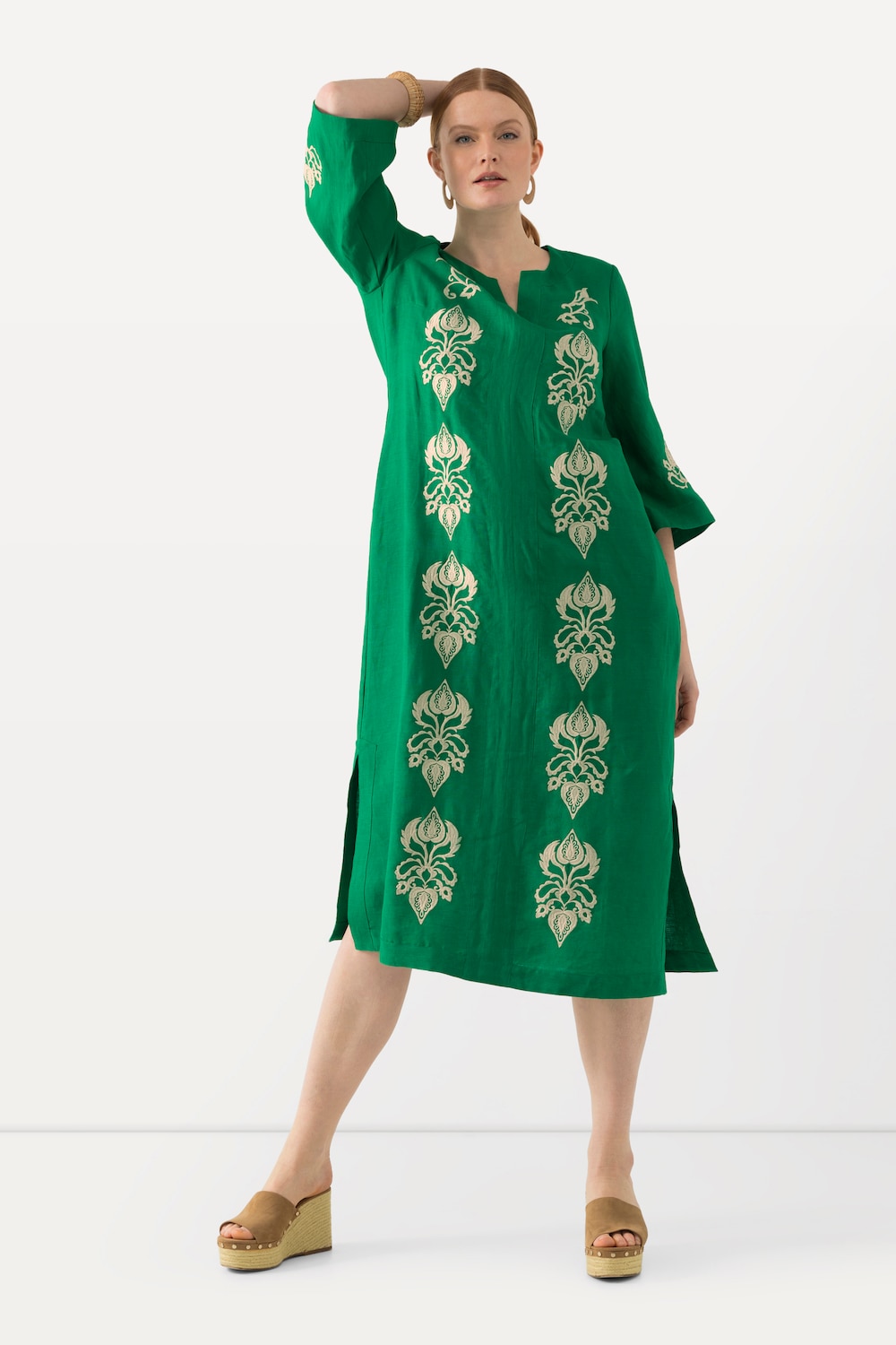 Große Größen Leinen-Maxikleid, Damen, grün, Größe: 46, Leinen, Ulla Popken von Selection