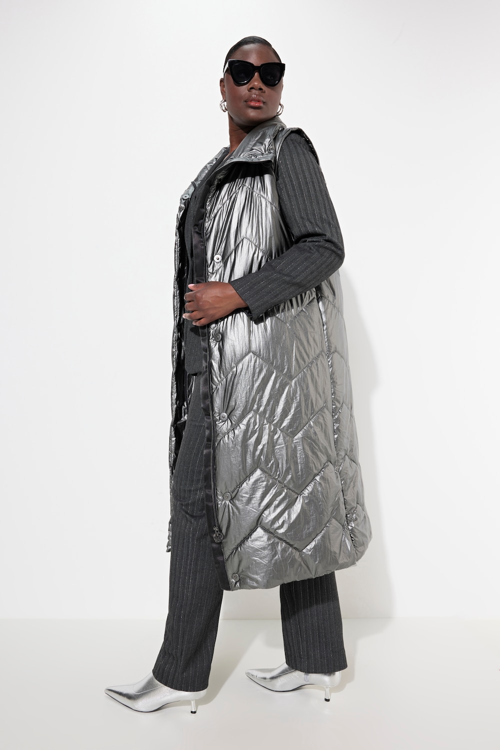 Große Größen Long-Steppweste, Damen, grau, Größe: 58/60, Polyester/Synthetische Fasern, Ulla Popken von Selection
