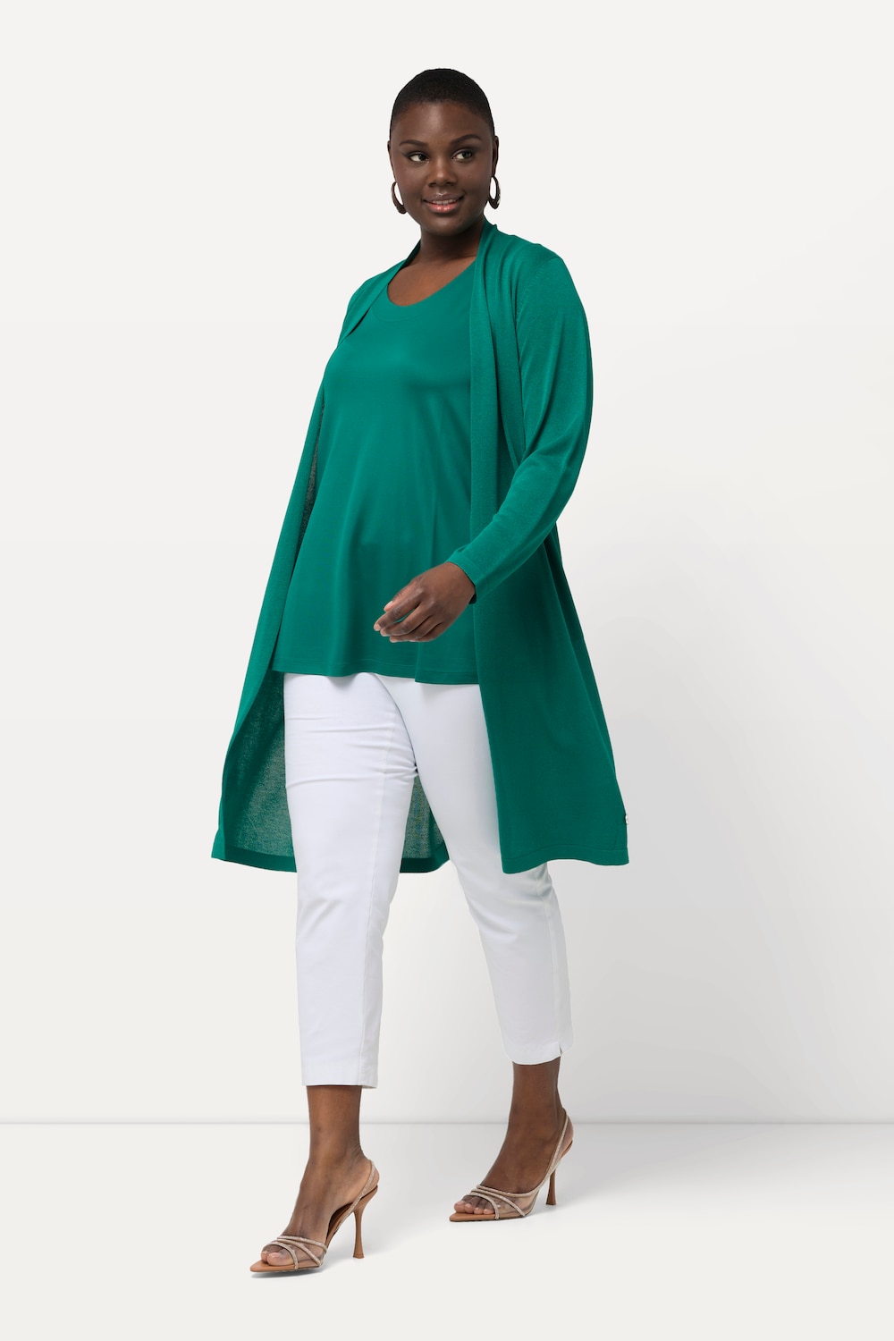 Große Größen Long-Strickjacke, Damen, grün, Größe: 42/44, Viskose/Synthetische Fasern, Ulla Popken von Selection