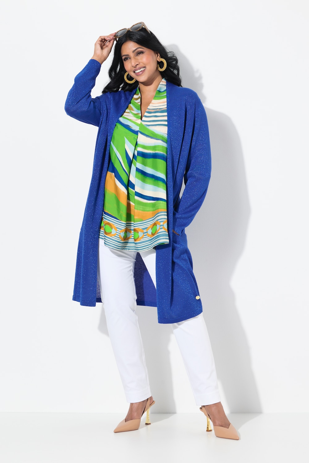 Große Größen Long-Strickjacke, Damen, lila, Größe: 54/56, Viskose/Metallische Fasern, Ulla Popken von Selection