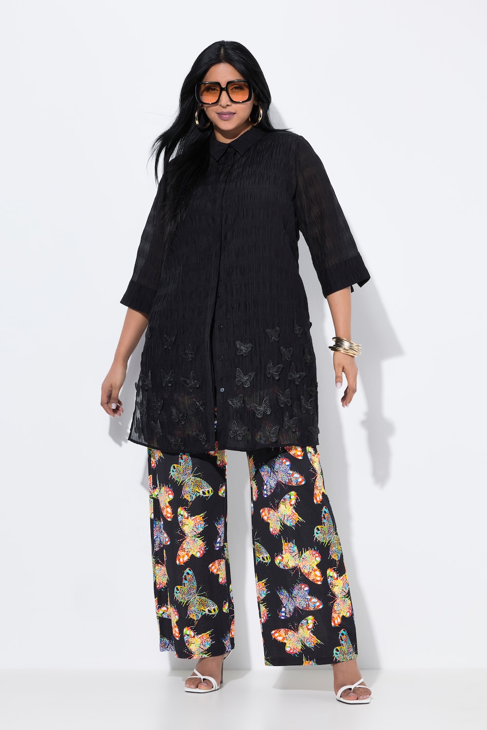 Große Größen Longbluse, Damen, schwarz, Größe: 46/48, Synthetische Fasern, Ulla Popken von Selection