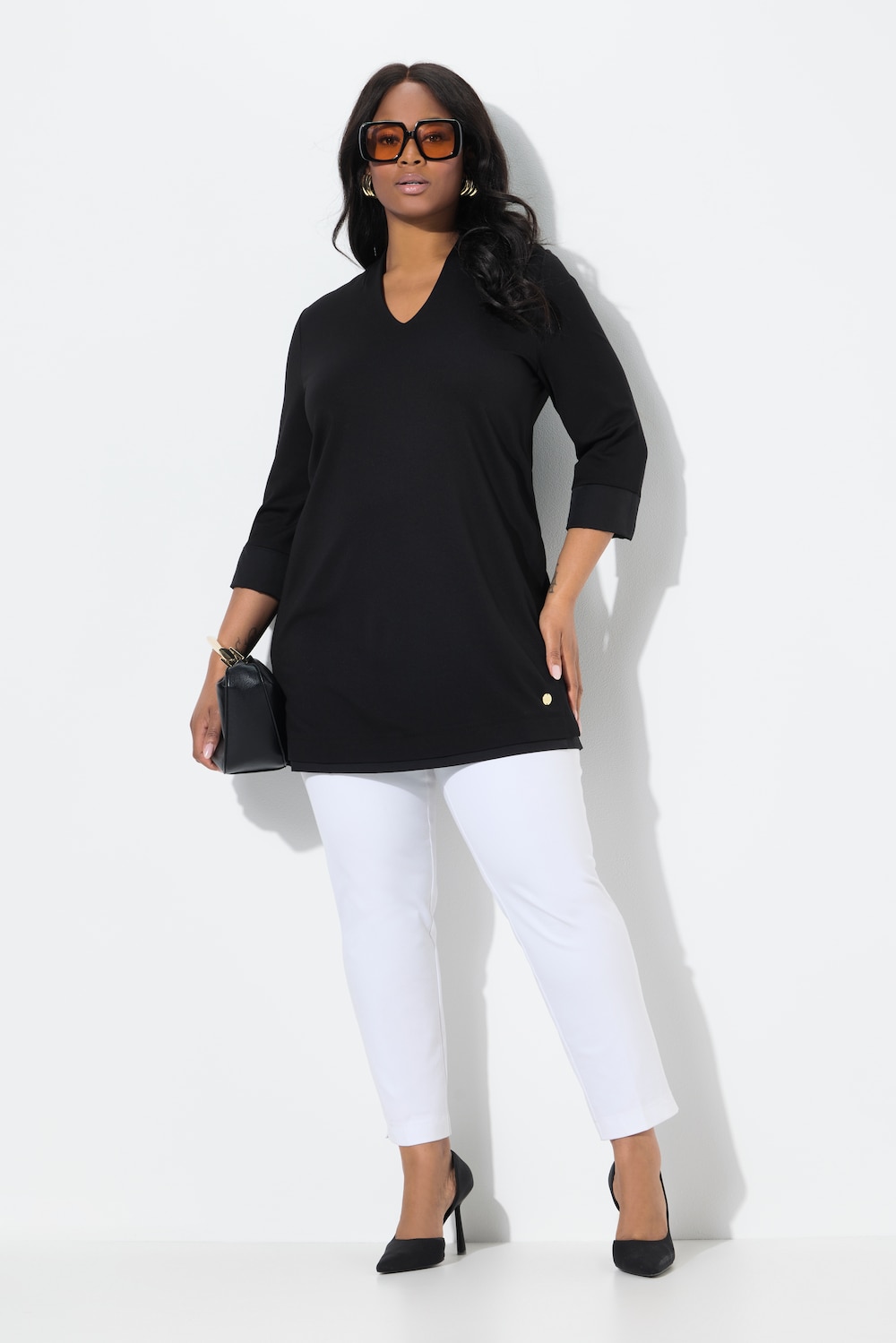 Große Größen Longshirt, Damen, schwarz, Größe: 58/60, Synthetische Fasern/Viskose/Polyester, Ulla Popken von Selection