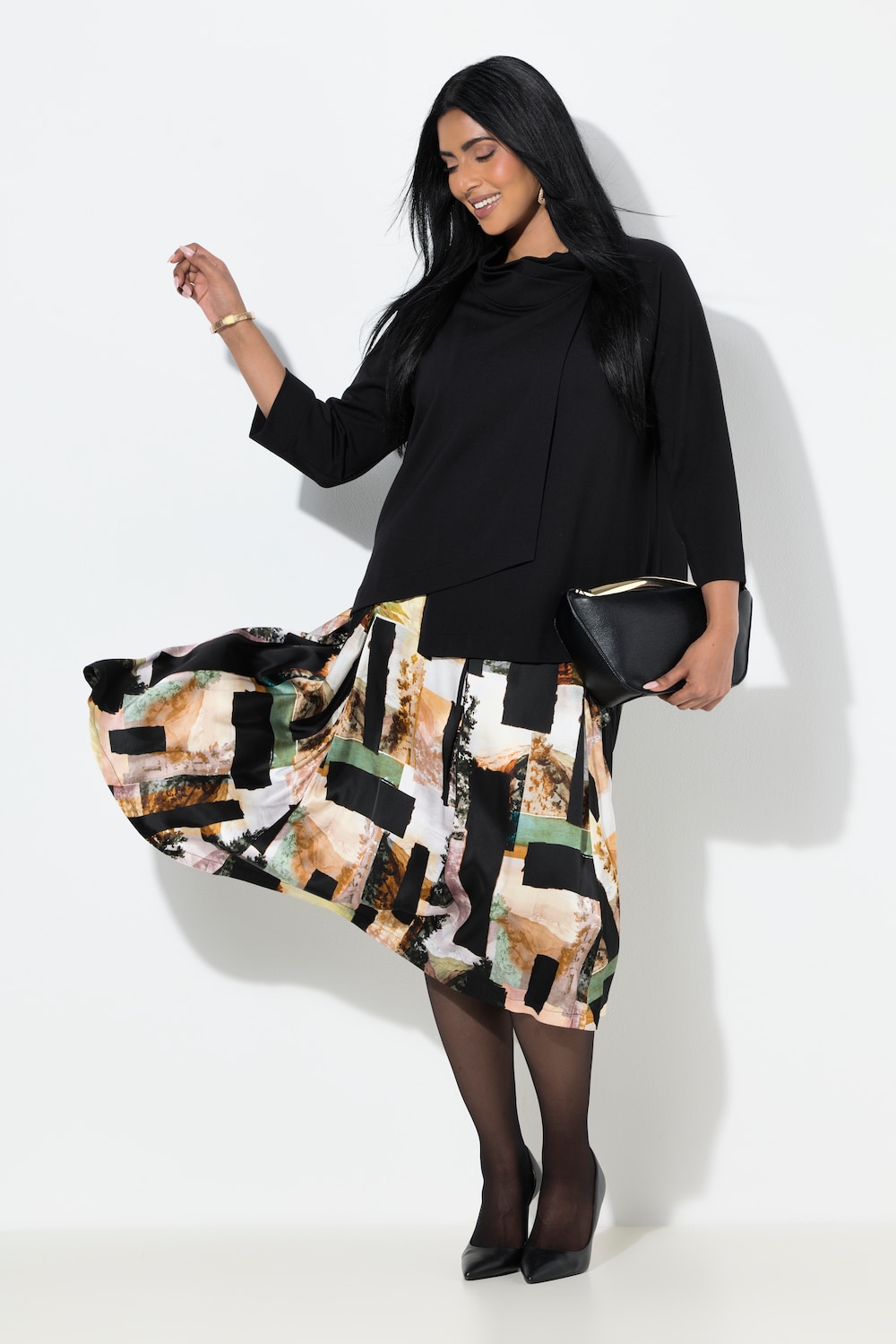 Große Größen Midirock, Damen, schwarz, Größe: 42/44, Viskose, Ulla Popken von Selection