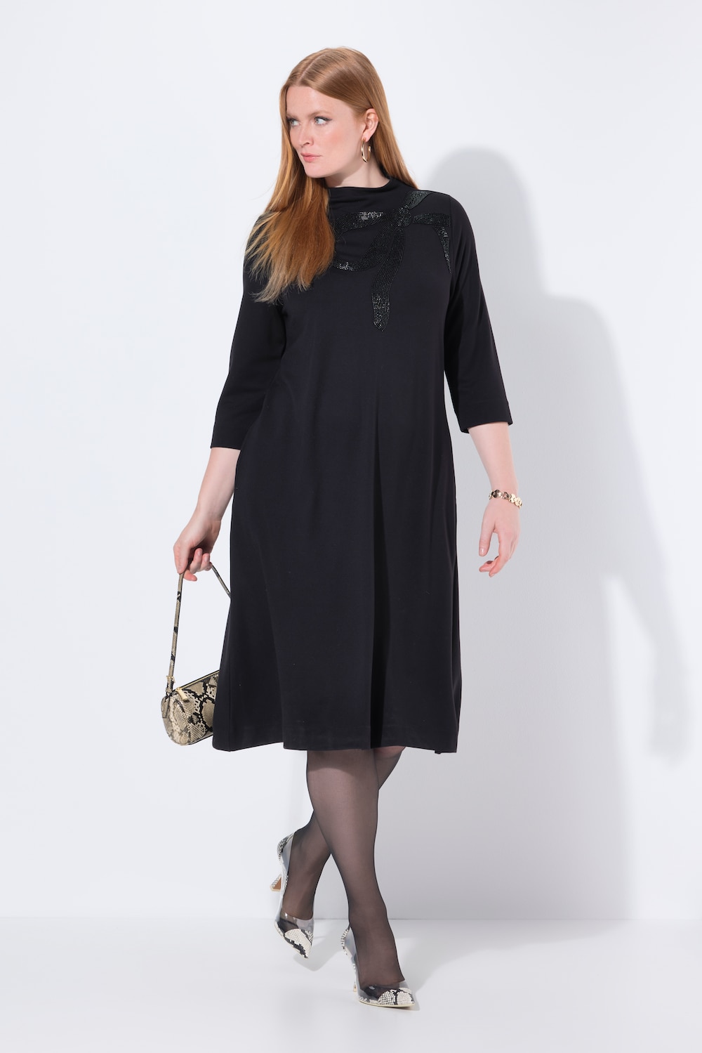 Große Größen Punto-Midikleid, Damen, schwarz, Größe: 46/48, Viskose/Synthetische Fasern, Ulla Popken von Selection