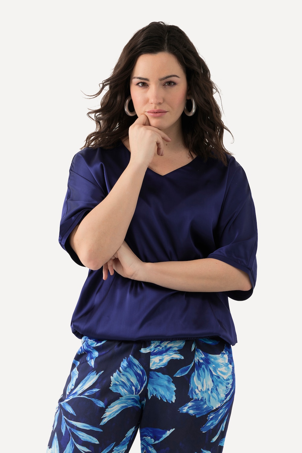 Große Größen Satinbluse, Damen, blau, Größe: 46/48, Viskose, Ulla Popken von Selection