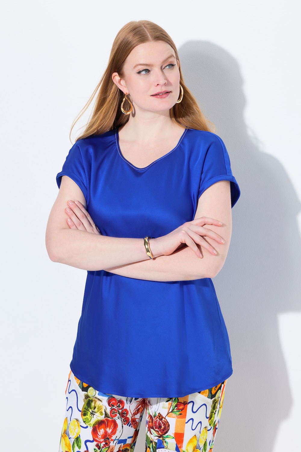 Große Größen Satinblusenshirt, Damen, blau, Größe: 54/56, Viskose, Ulla Popken von Selection