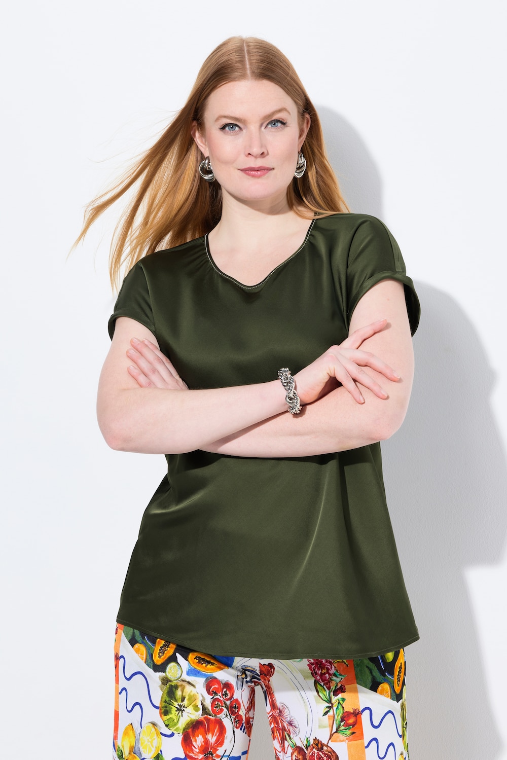 Große Größen Satinblusenshirt, Damen, grün, Größe: 50/52, Viskose, Ulla Popken von Selection