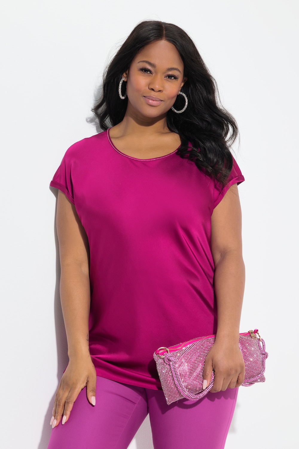 Große Größen Satinblusenshirt, Damen, rosa, Größe: 42/44, Viskose, Ulla Popken von Selection