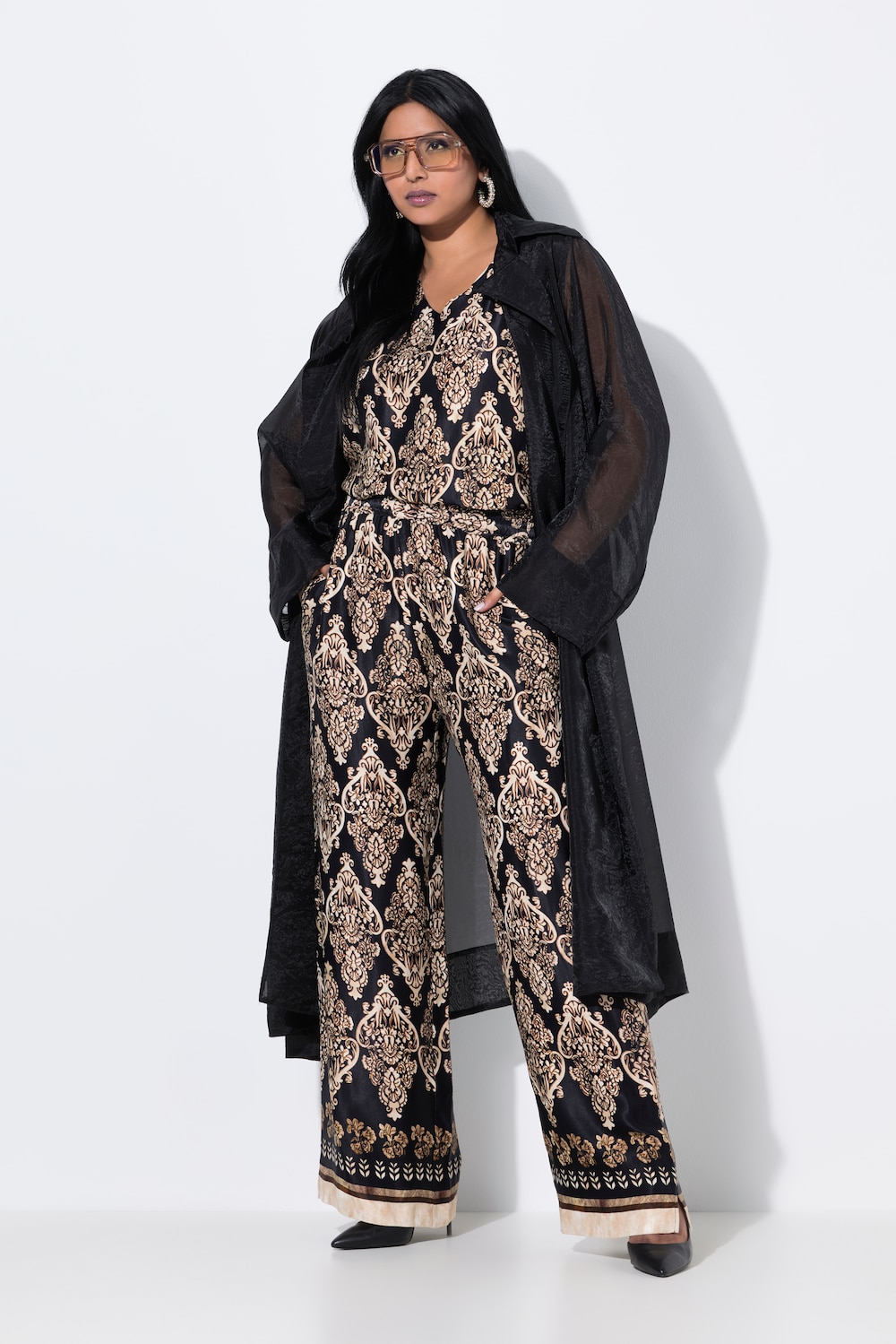 Große Größen Satinhose, Damen, schwarz, Größe: 54/56, Viskose, Ulla Popken von Selection