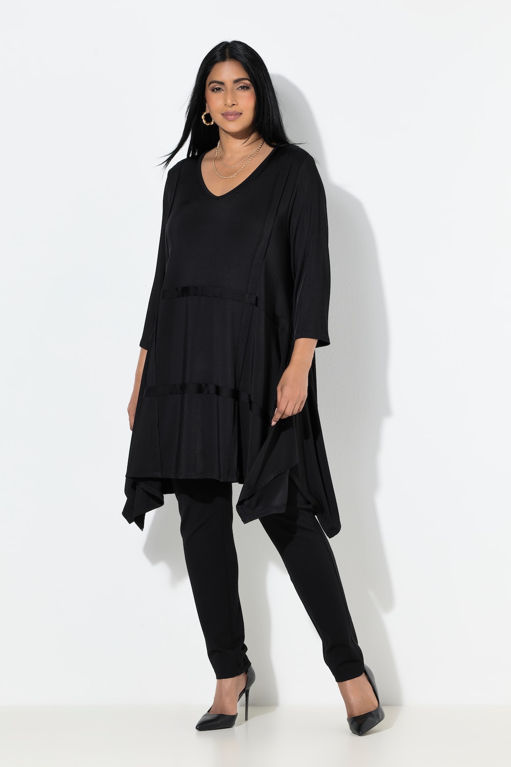 Große Größen Slinky Kleid mit Zipfelsaum, Damen, schwarz, Größe: 54/56, Viskose, Ulla Popken von Selection