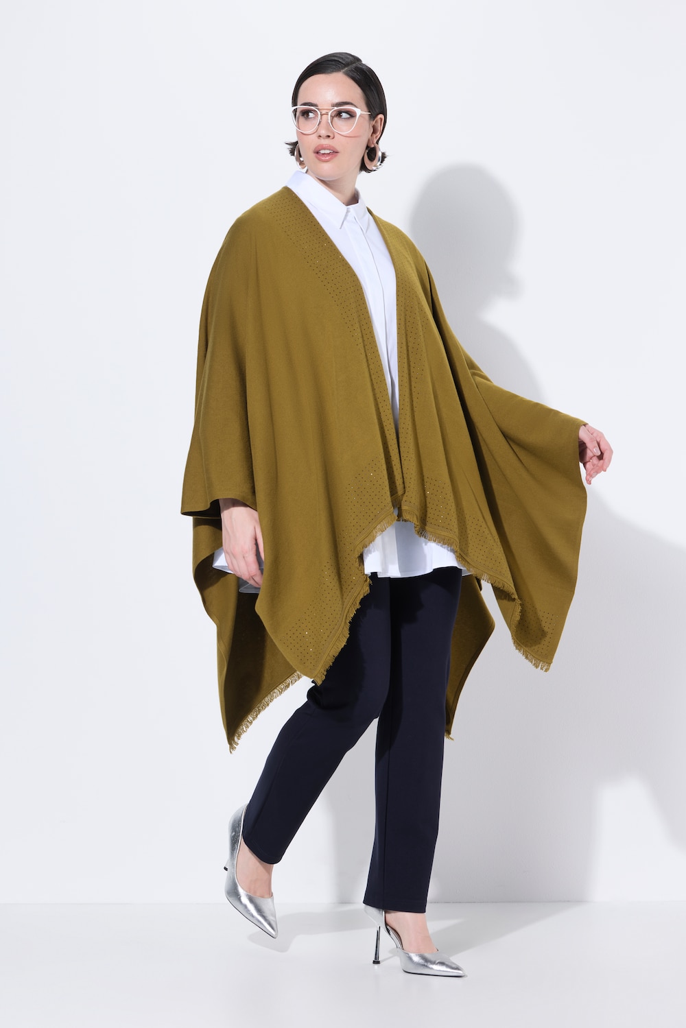 Große Größen Strickponcho, Damen, braun, Größe: 2=50-56, Baumwolle/Polyester/Synthetische Fasern, Ulla Popken von Selection