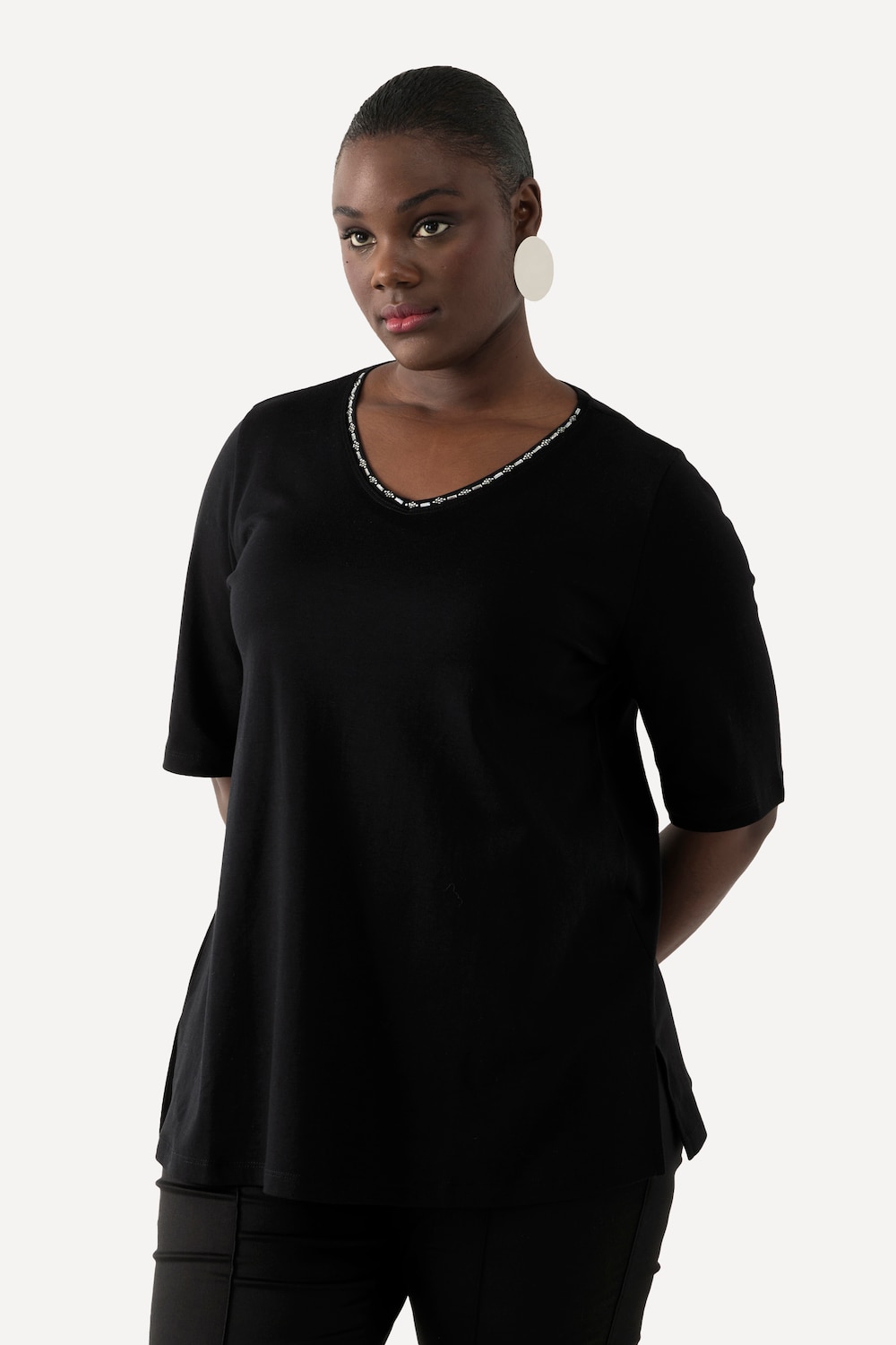 Große Größen Pima Cotton Shirt, Damen, schwarz, Größe: 46/48, Baumwolle, Ulla Popken von Selection