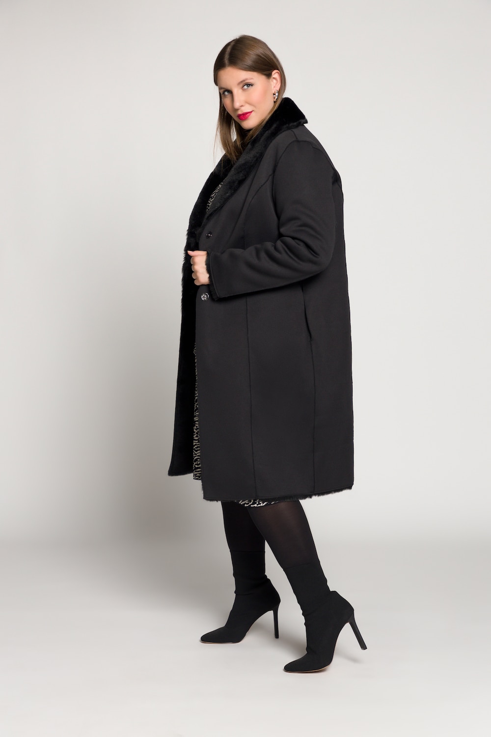 Große Größen Wendemantel, Damen, schwarz, Größe: 54/56, Polyester, Ulla Popken von Selection