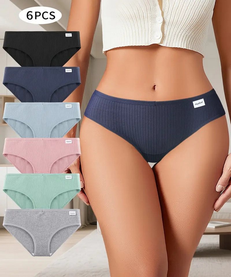 Selef Creation Bikinislip Bequeme Damen-Unterhosen aus Baumwoll-Rippstoff Bikini Slips (Multipack, 6er-Pack) Angenehmes Tragegefühl,Perfekt für jeden Tag,Hautfreundlich von Selef Creation